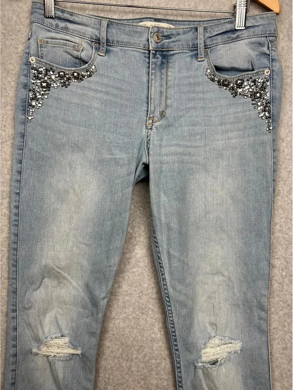 Abercrombie & Fitch Rhinestone Bling EmbellishDistress Jeans Women Size 10R Y2K